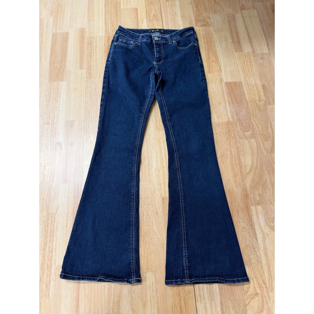 Y2K Retro High Waist Flare Jeans Dark Wash Denim Indigo Rein 9 Vintage Inspired